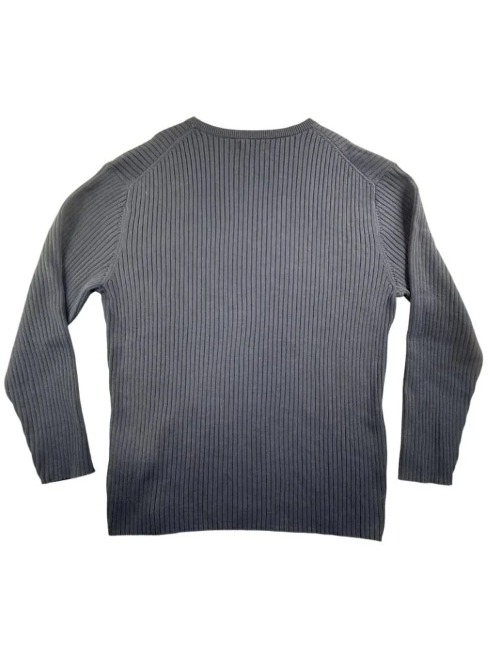 Nautica Sweater Mens 3XL Navy Gray Striped Crewneck Cotton Knit Ribbed Pullover